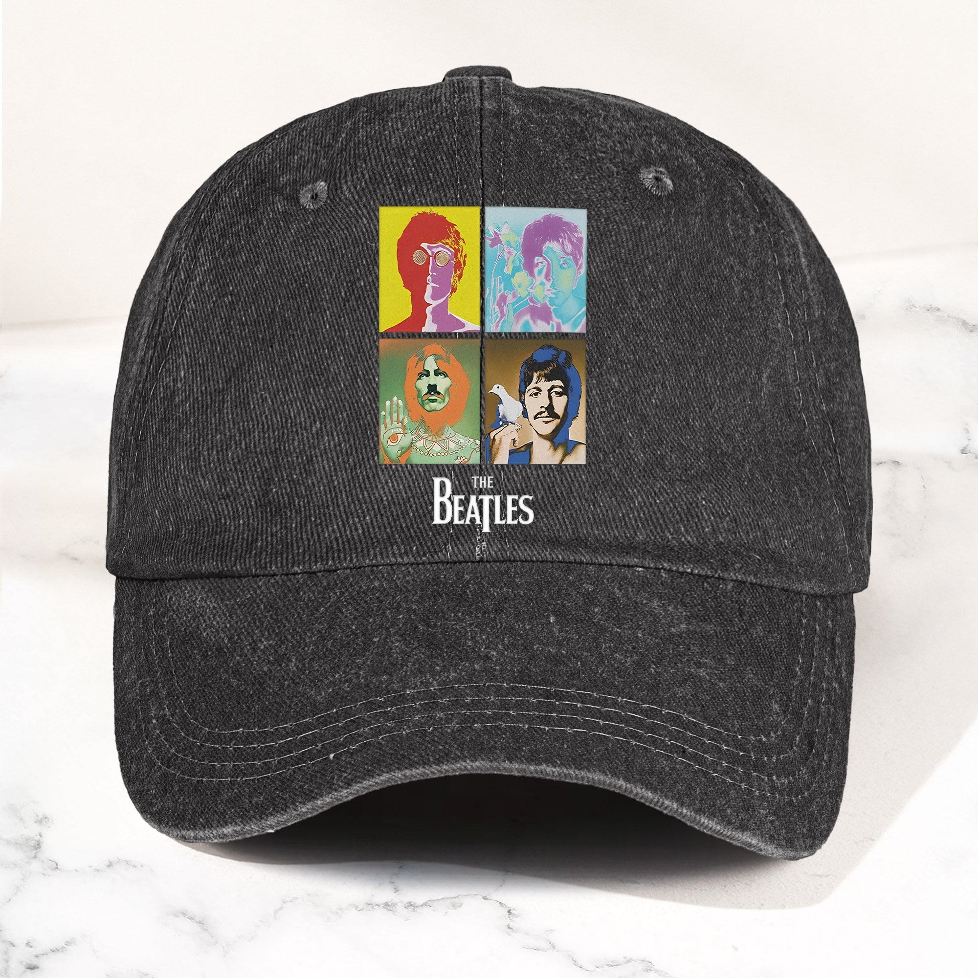 The Beatles Denim Dad Cap Pop Art Portrait Grid Design (With BOX)