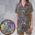 80s Throwback Cartoon Pattern Satin Short-Sleeve Pajamas Set