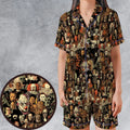 Horror Movie Characters Halloween Pattern Satin Short-Sleeve Pajamas Set