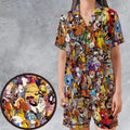 Dogs From Famous Cartoons Satin Short-Sleeve Pajamas Set