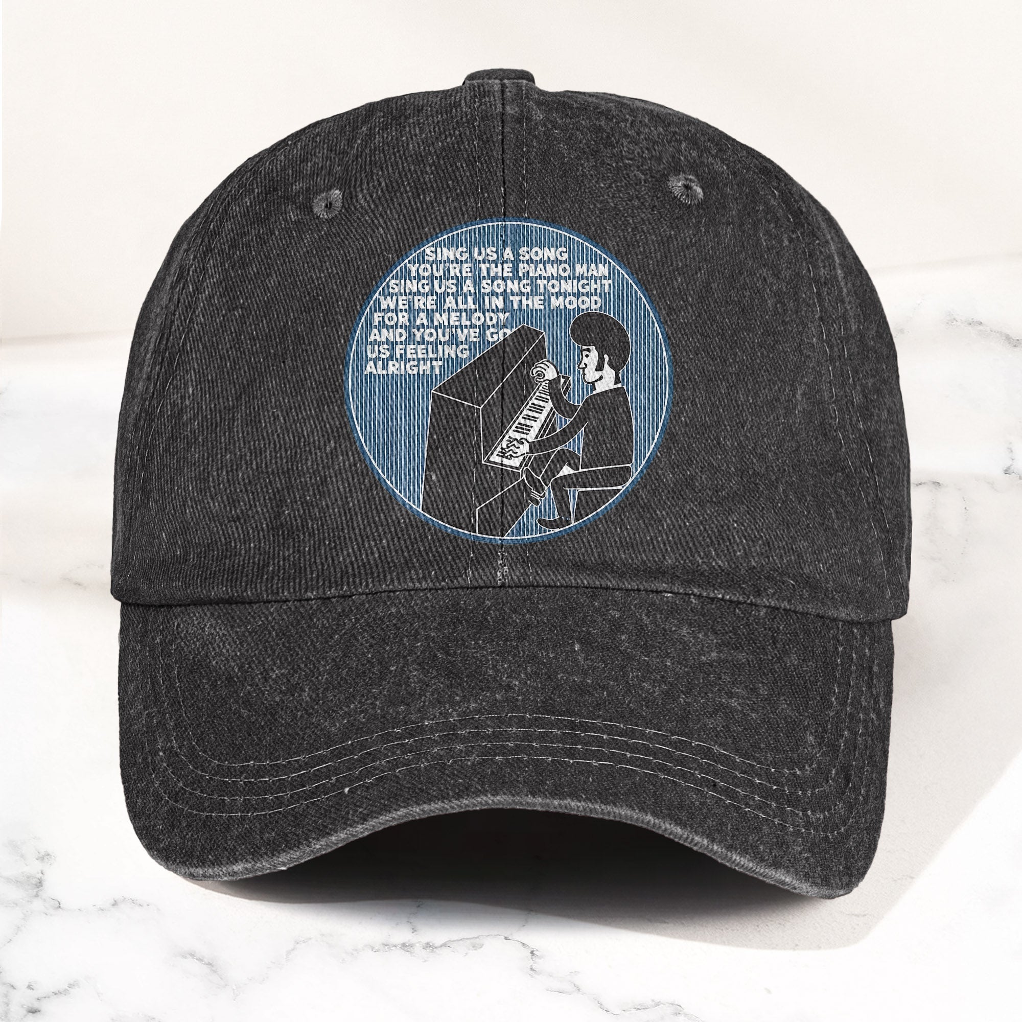 Billy Joel Piano Man Sing Us A Song Lyrics Vintage Graphic Denim Cap Retro Vintage Dad Cap Gift For Dad (With Box)