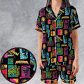 Monster Pop Movies Halloween Satin Short-Sleeve Pajamas Set