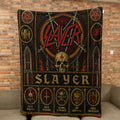 Slayer Sherpa Blanket Eagle Swords Skull Stained Glass Thrash Metal Throw Blanket