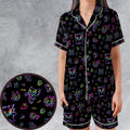 Neon Gastly Haunter Gengar Pokemon Satin Short-Sleeve Pajamas Set