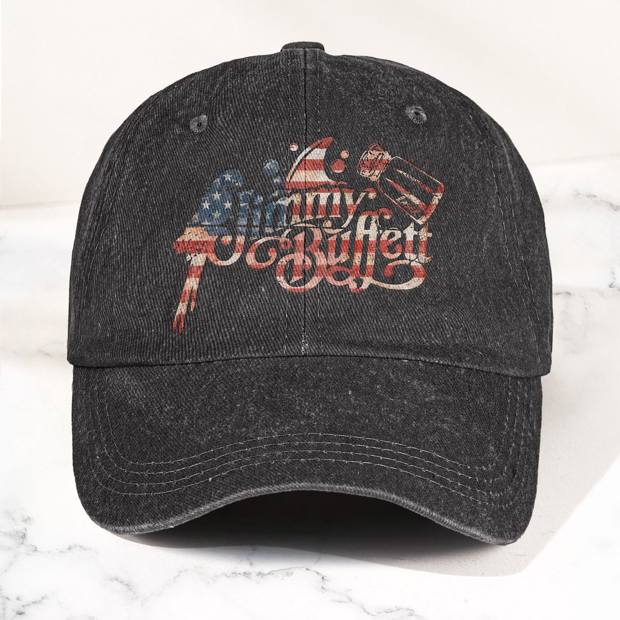 Jimmy Buffett Margaritaville Patriotic American Flag Parrot Music Merch Denim Cap Retro Vintage Dad Cap Gift For Dad (With Box)