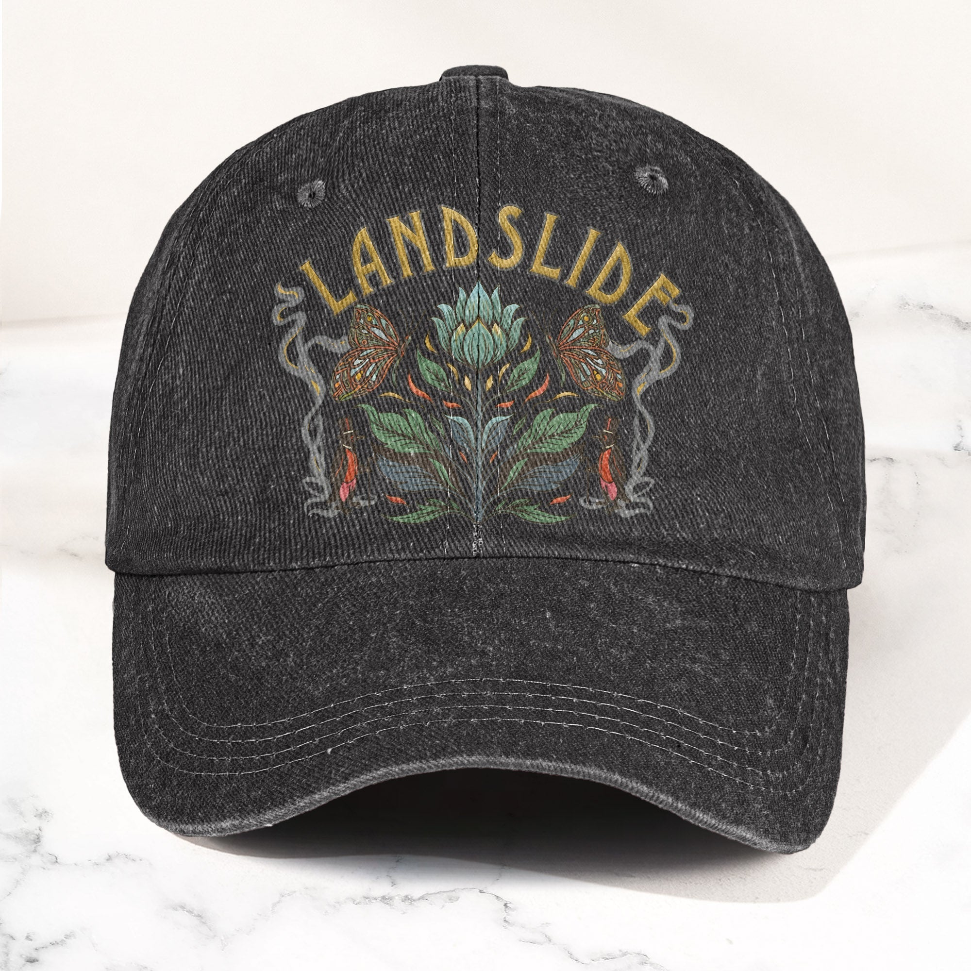 Fleetwood Mac Landslide Stevie Nicks Butterfly Floral Lyrics Music Merch Denim Cap Retro Vintage Dad Cap Gift For Dad (With Box)