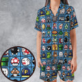 Mario Pixel Super Mario Pattern Satin Short-Sleeve Pajamas Set