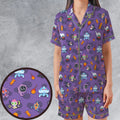 Team Purple Pokemon Pattern Satin Short-Sleeve Pajamas Set