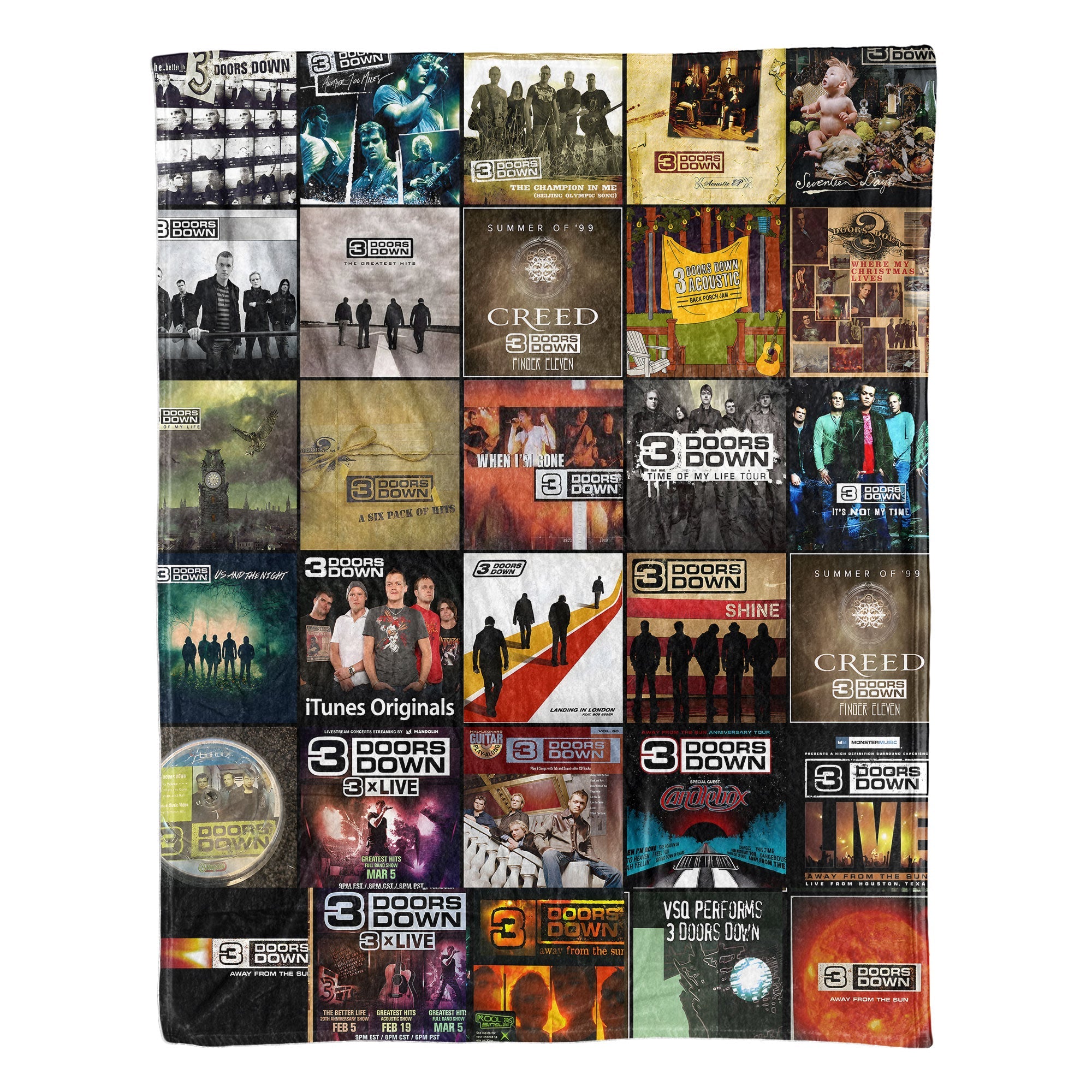 3 Doors Down Sherpa Blanket Classic Album Cover Collage Cozy Throw Gift for Rock Fans