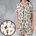 80s 90s Commercial Mascot Cereal Satin Short-Sleeve Pajamas Set