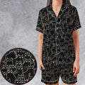 Suspicious Cats Funny Cat Satin Short-Sleeve Pajamas Set