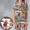 History Of Bedrock Flintstones Satin Short-Sleeve Pajamas Set