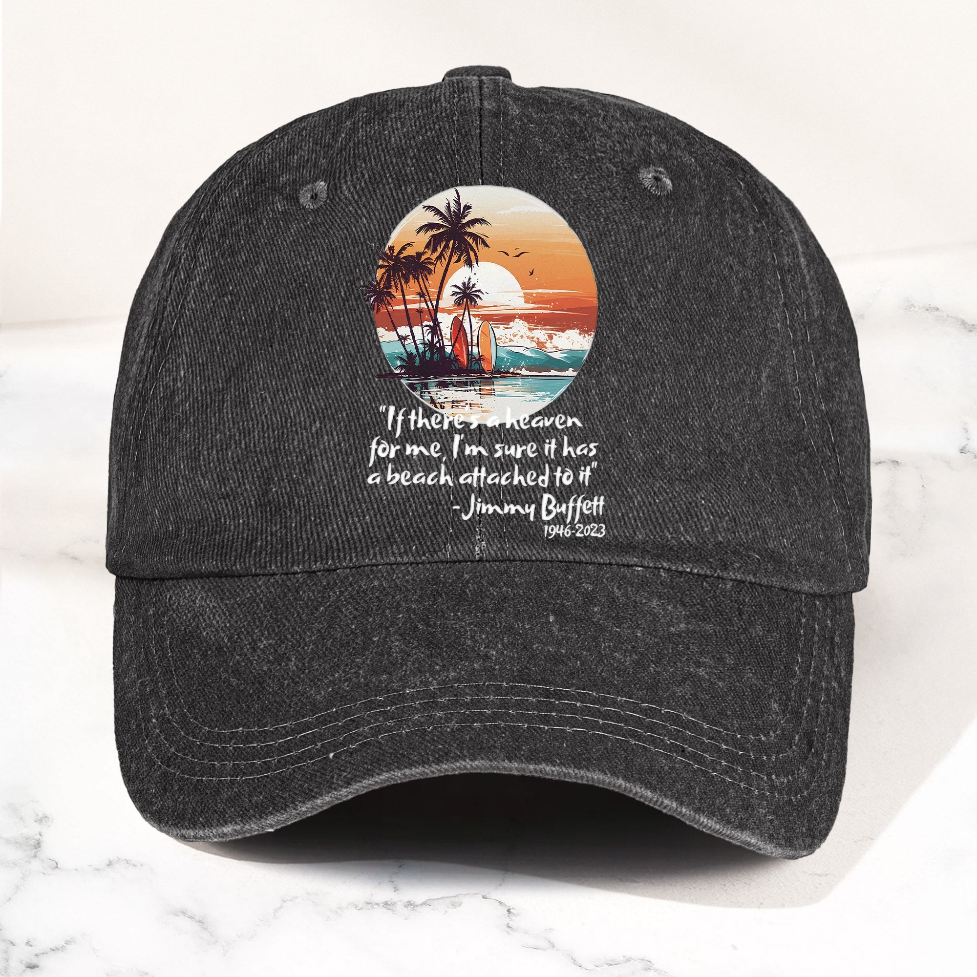 Jimmy Buffett Beach Quote Denim Dad Cap Vintage Washed Tropical Hat