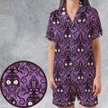 Beetlejuice Haunted Mansion Themed Satin Short-Sleeve Pajamas Set