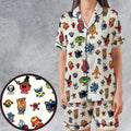Marvel Characters And Mr Men Pattern Satin Short-Sleeve Pajamas Set