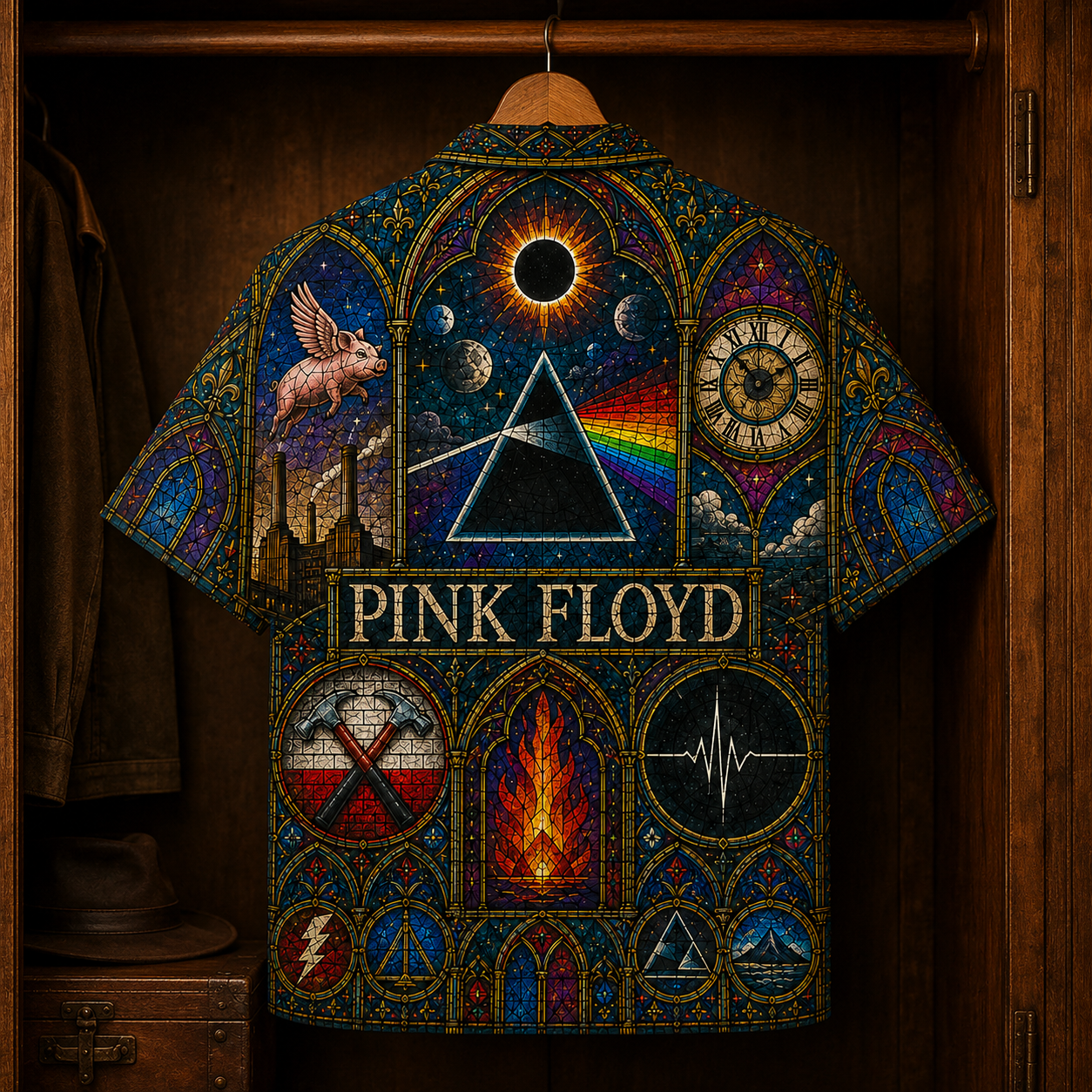 Pink Floyd Hawaiian Shirt - Stained Glass Progressive Rock All-Over Print Button-Up Shirt