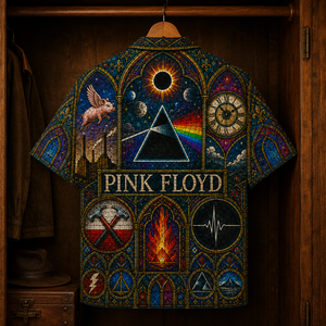 Pink Floyd Hawaiian Shirt - Stained Glass Progressive Rock All-Over Print Button-Up Shirt