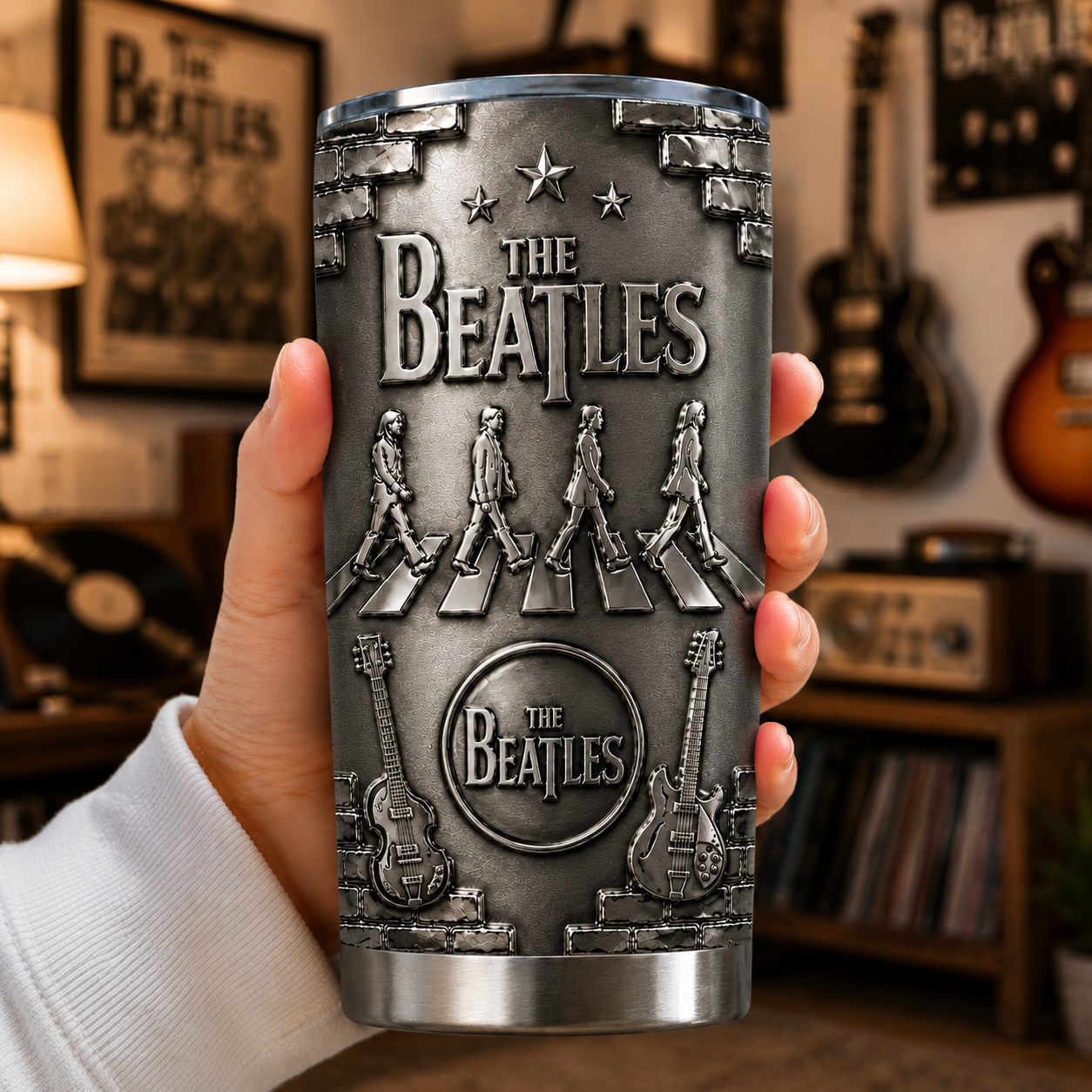 The Beatles 3D Printed Stainless Steel Tumbler Abbey Road Travel Mug Double Wall Vacuum Insulated Cup