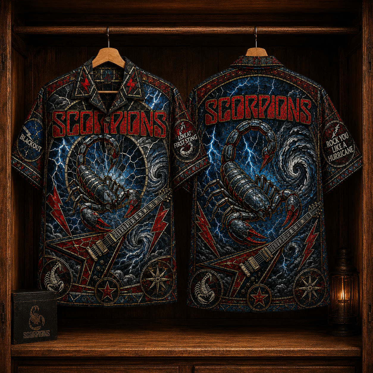 Scorpions Hawaiian Shirt - Stained Glass Hard Rock All-Over Print Button-Up Shirt