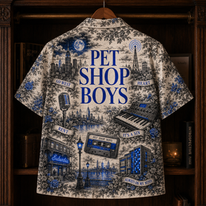 Pet Shop Boys Hawaiian Shirt - Synth Pop Band Button Up Shirt with West End Girls, It’s a Sin and Domino Dancing Art