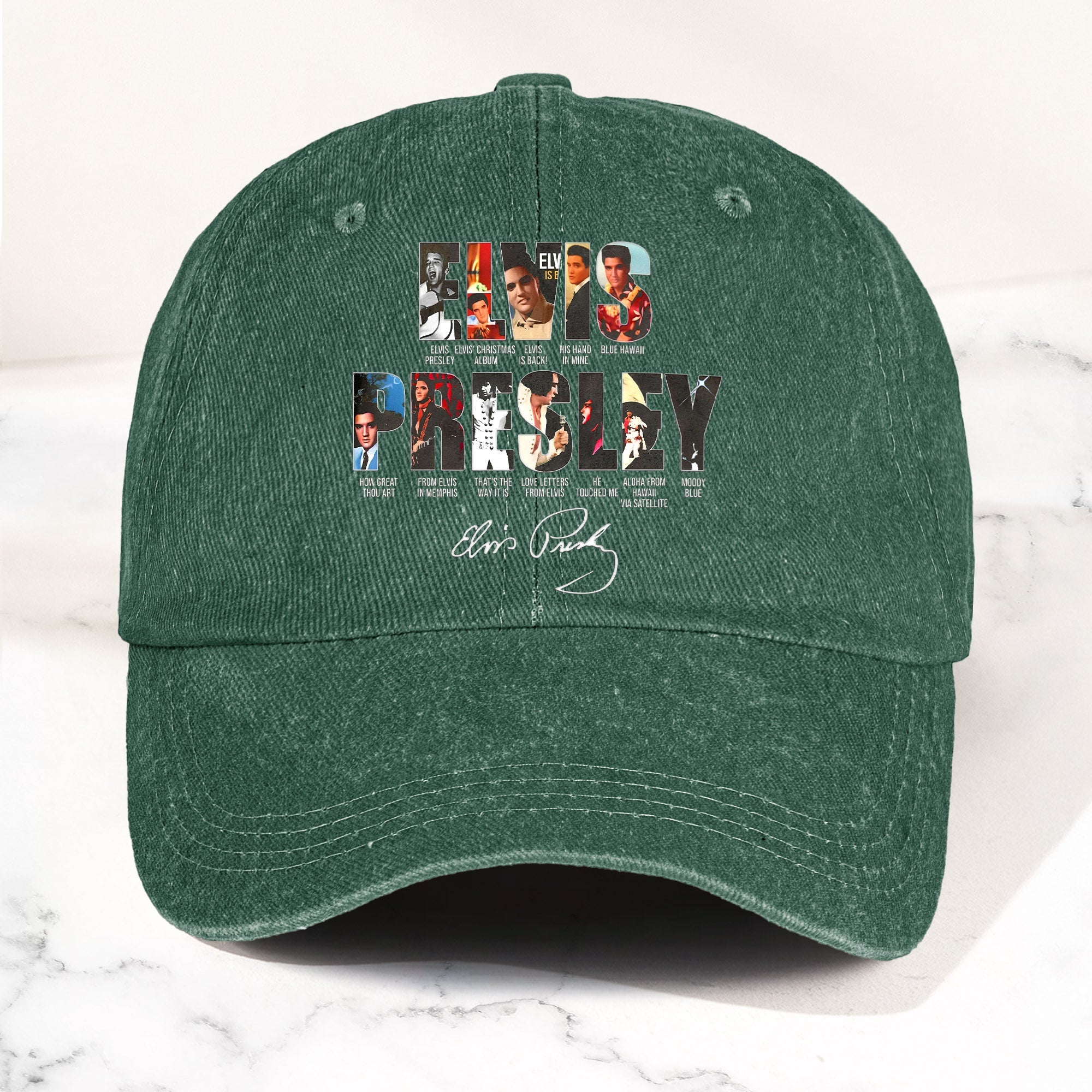 Elvis Presley Denim Dad Cap Iconic Album Collage Design ( With BOX)
