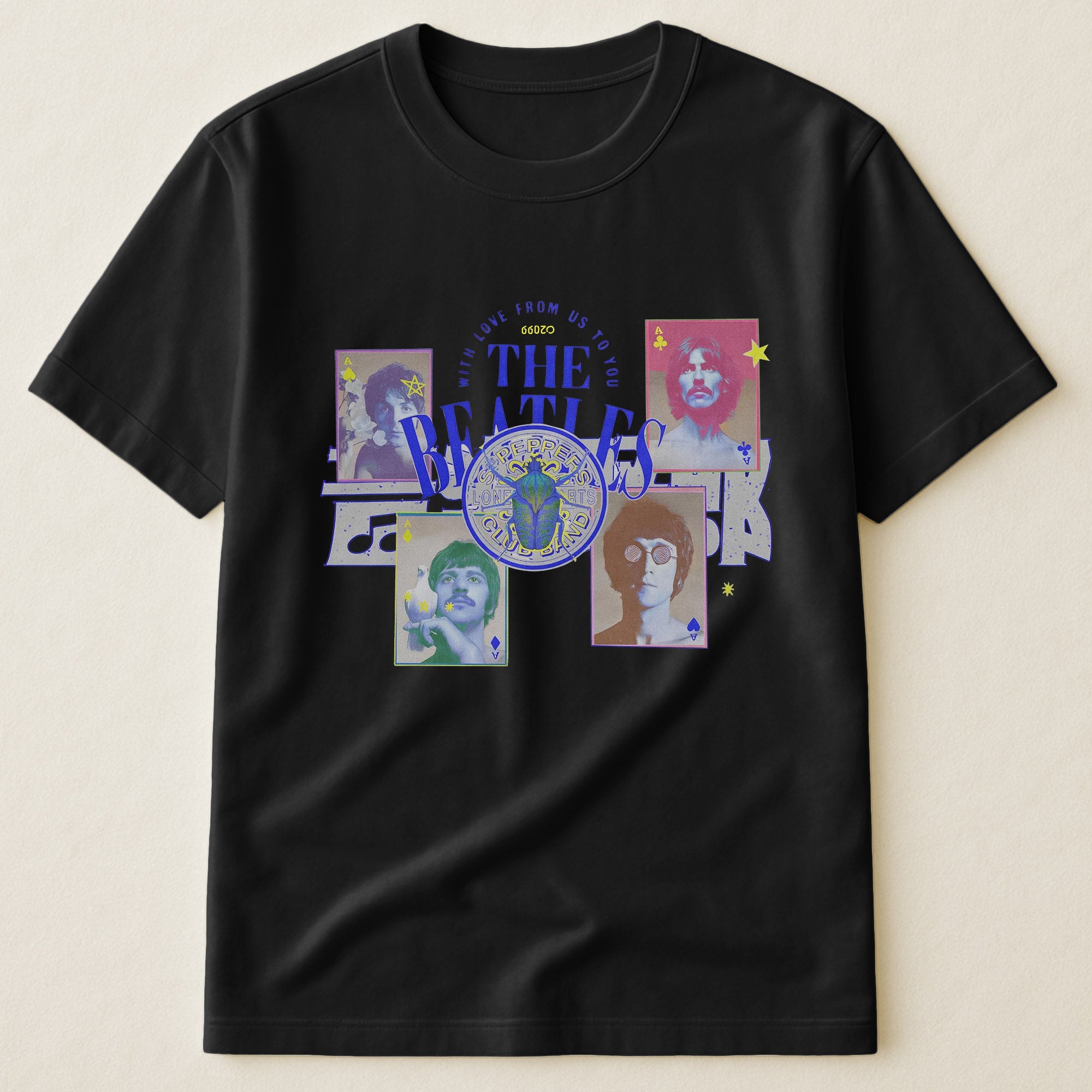 The Beatles Vintage Collage T-Shirt With Love From Us To You Retro Band Tee