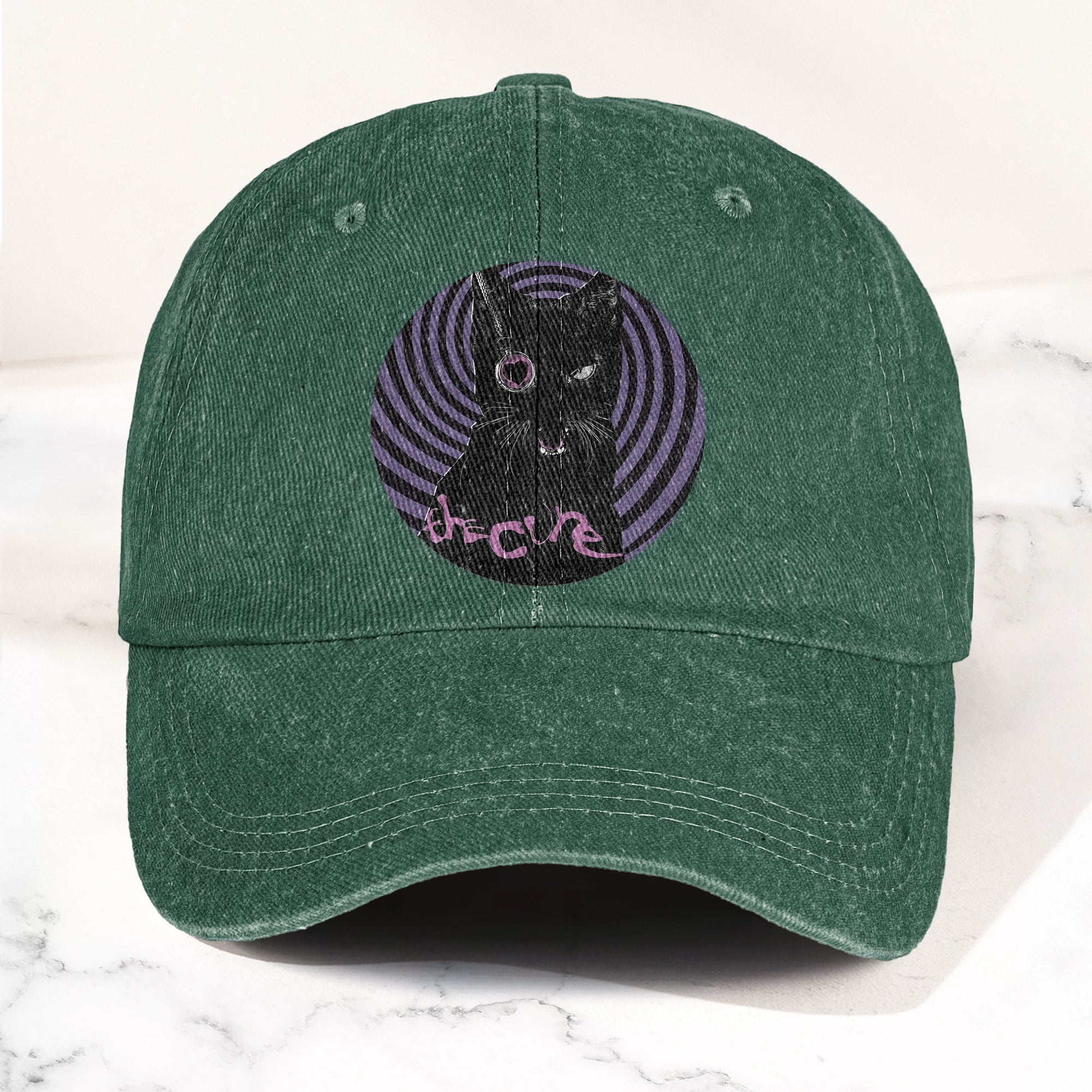 The Cure Black Cat Denim Cap Retro The Cure Tribute Merch Dad Hat (With Box)