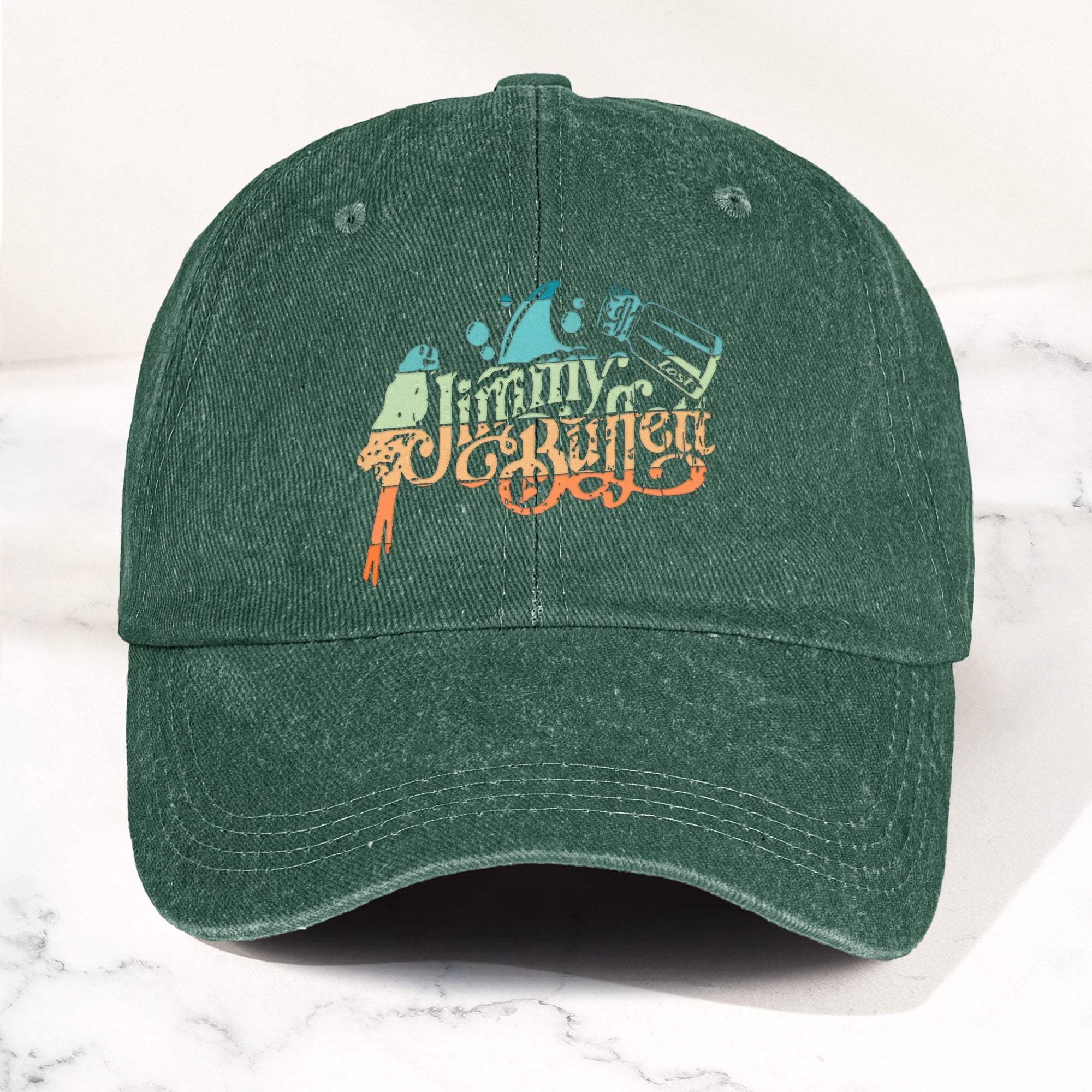 Jimmy Buffett Logo Denim Dad Cap Vintage Washed Tropical Lifestyle Hat