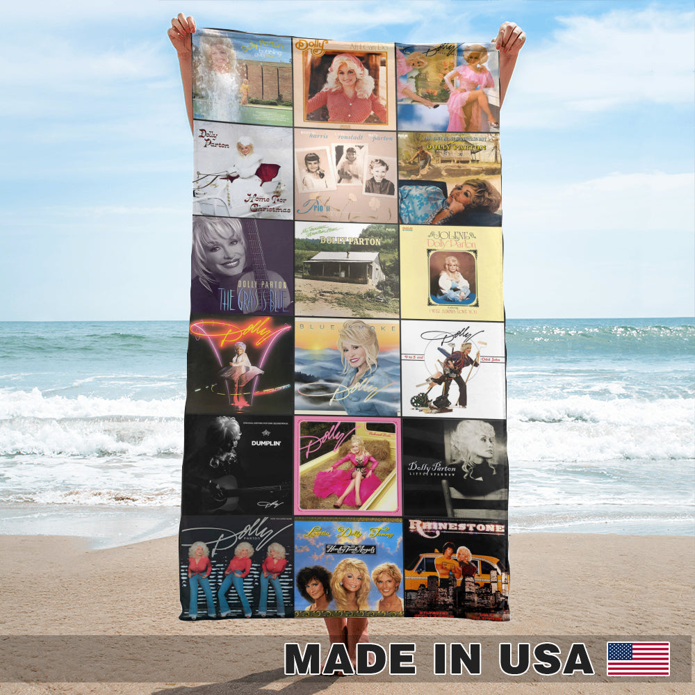 Dolly Parton Beach Towel Album Cover Collage Country Music Towel