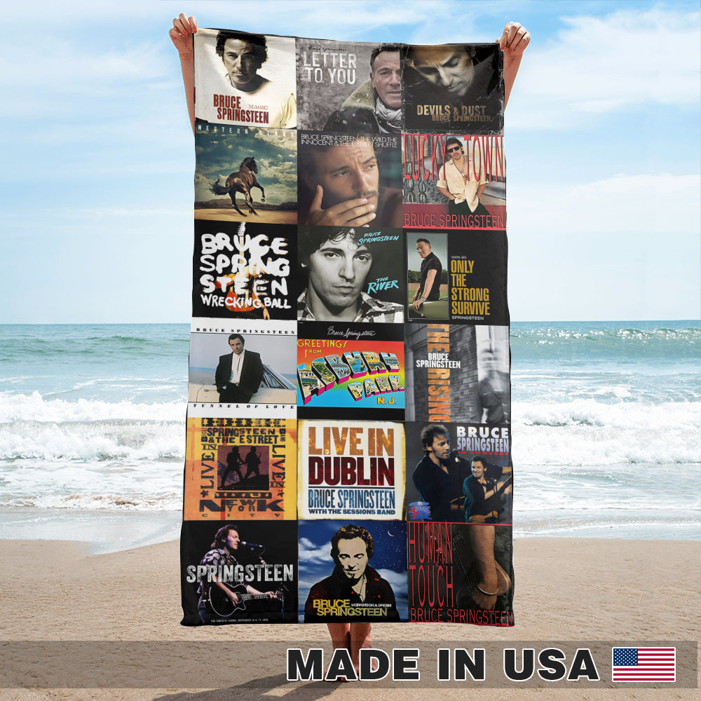 Bruce Springsteen Beach Towel Album Cover Collage Classic Rock Towel