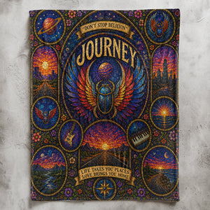 Journey Band Sherpa Blanket Don't Stop Believin' Stained Glass Blanket