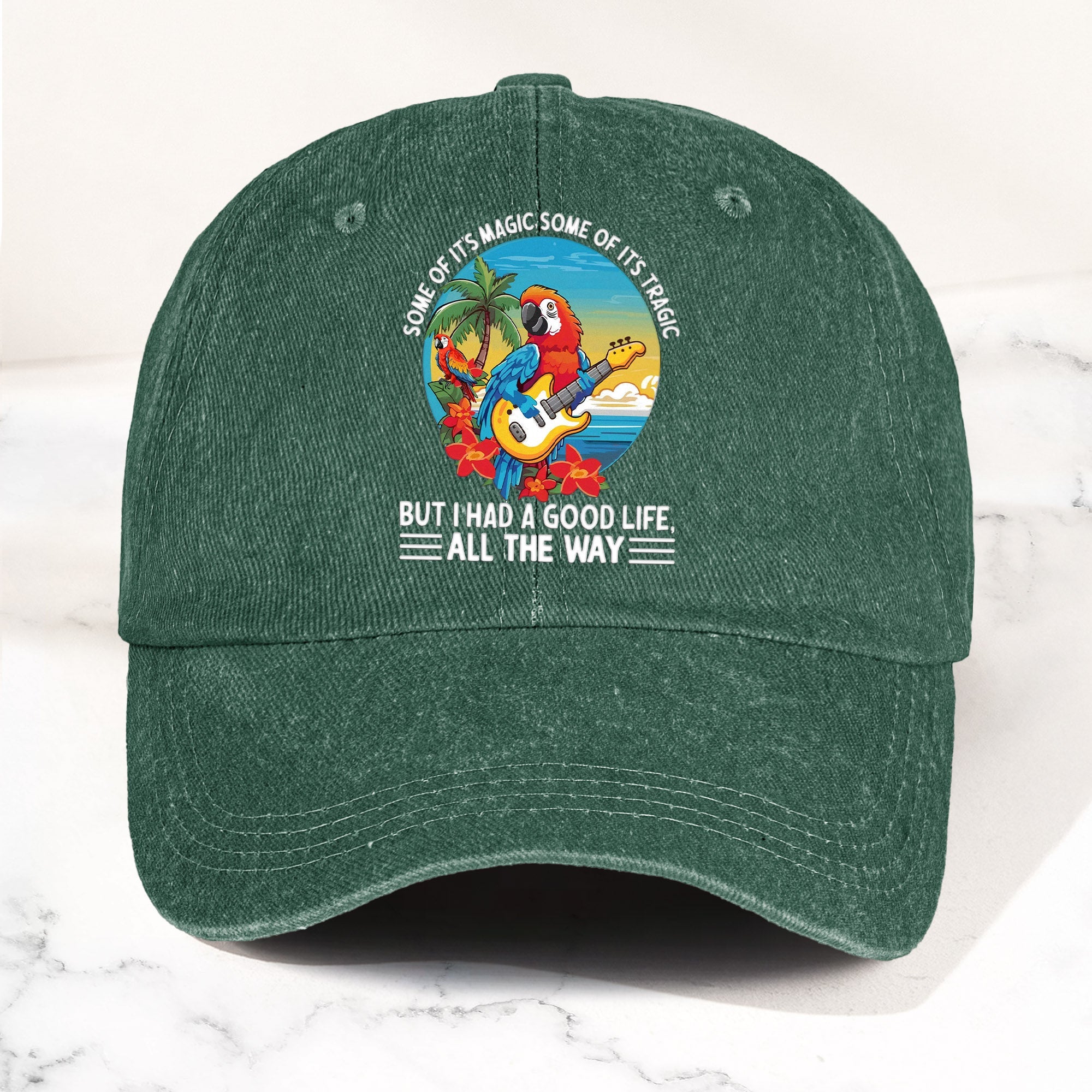 Tropical Parrot Denim Dad Cap “I Had a Good Life All the Way” Island Music Vibes Hat (With BOX)