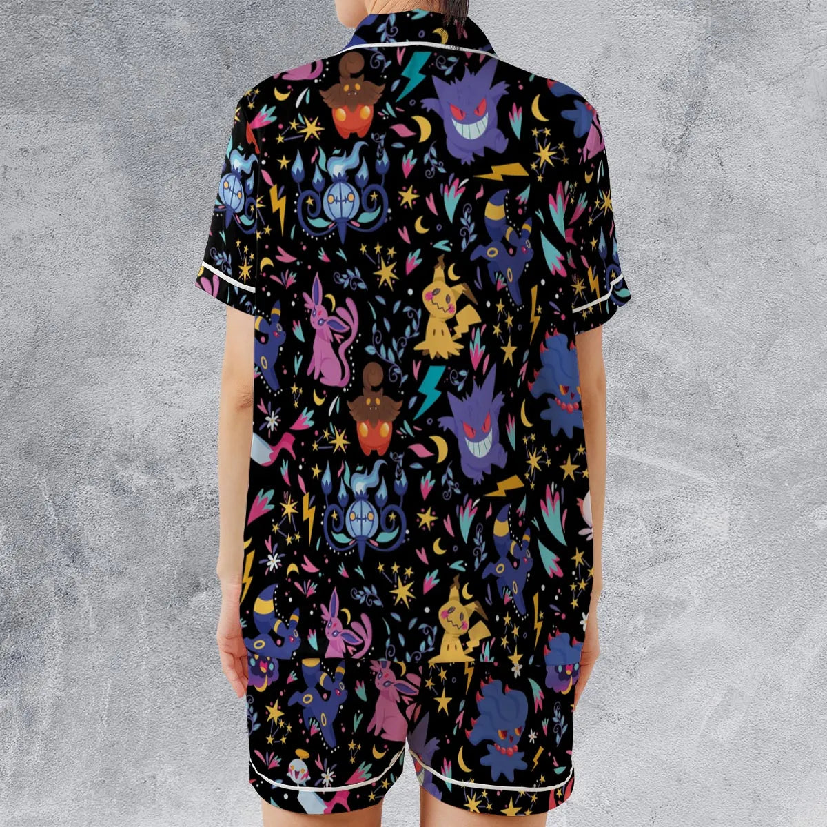 Ghost Buddies Cottagecore Pokemon Patterns Satin Short-Sleeve Pajamas Set