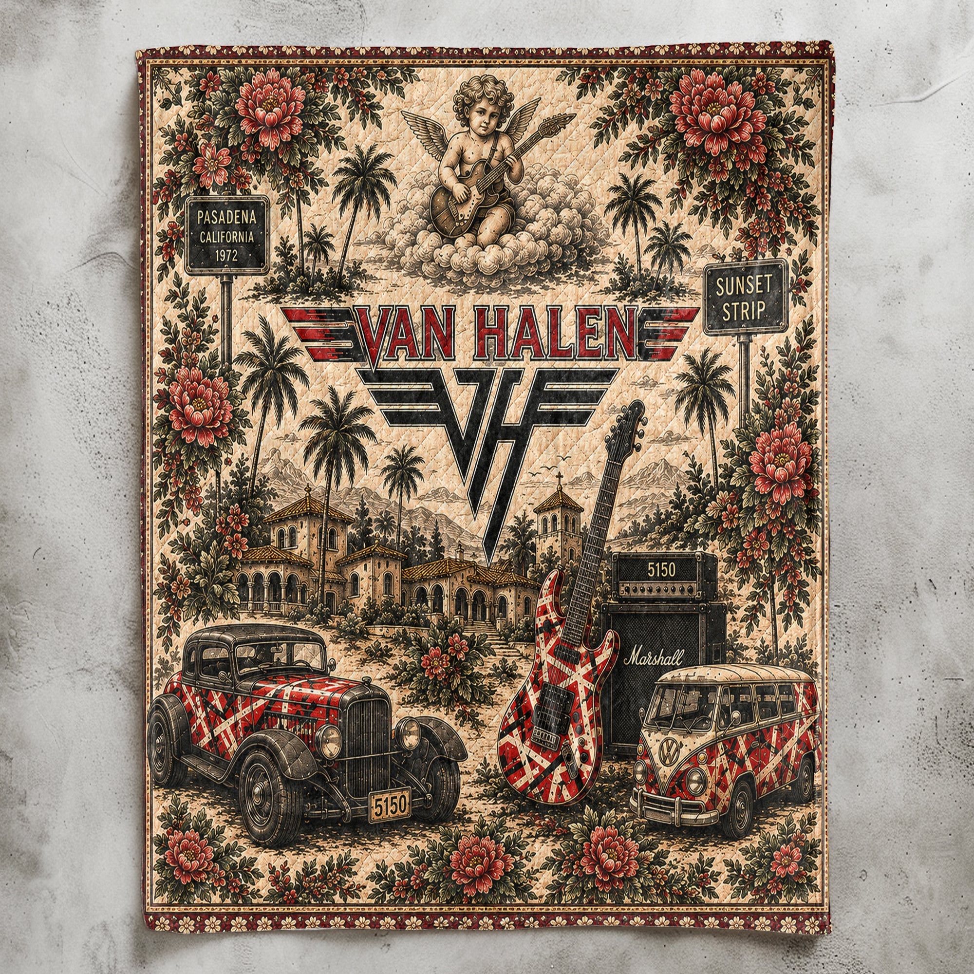Van Halen Sherpa Blanket Frankenstrat Guitar Vintage Collage Hard Rock Blanket