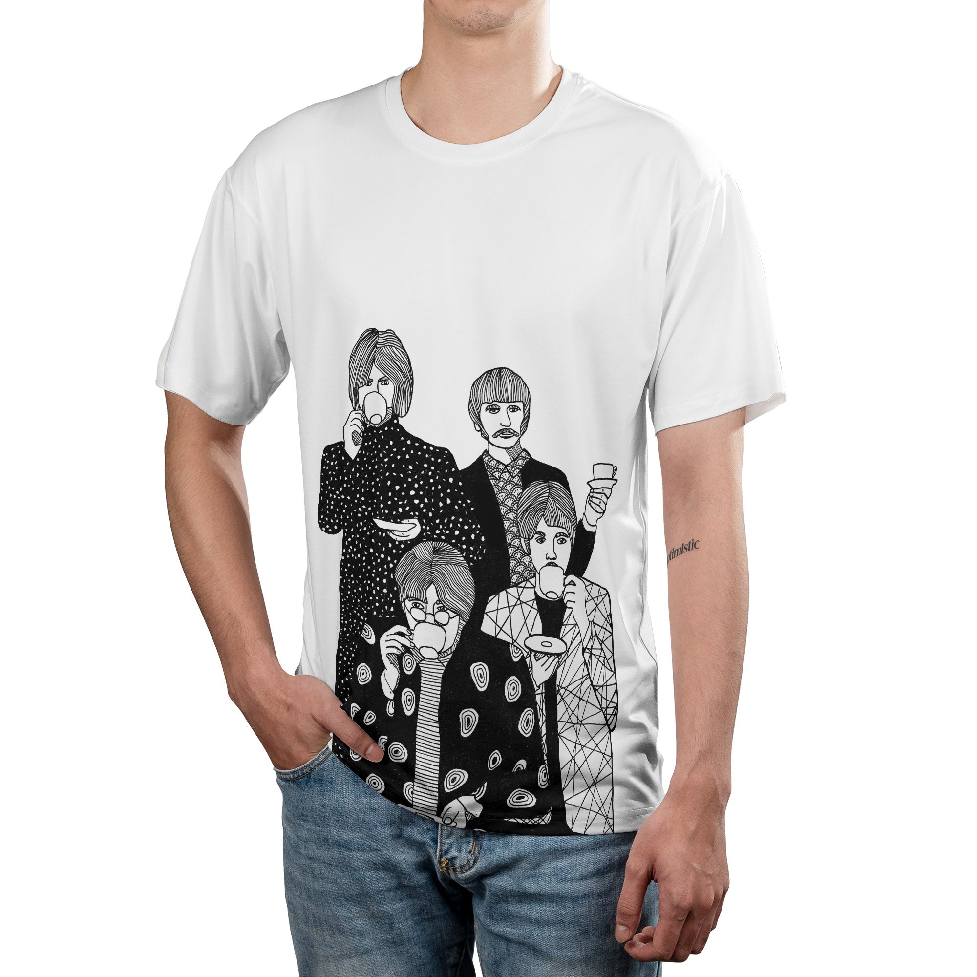 The Beatles Art T-Shirt Rock Music The Fab Four Tea Club Graphic Unisex Tee