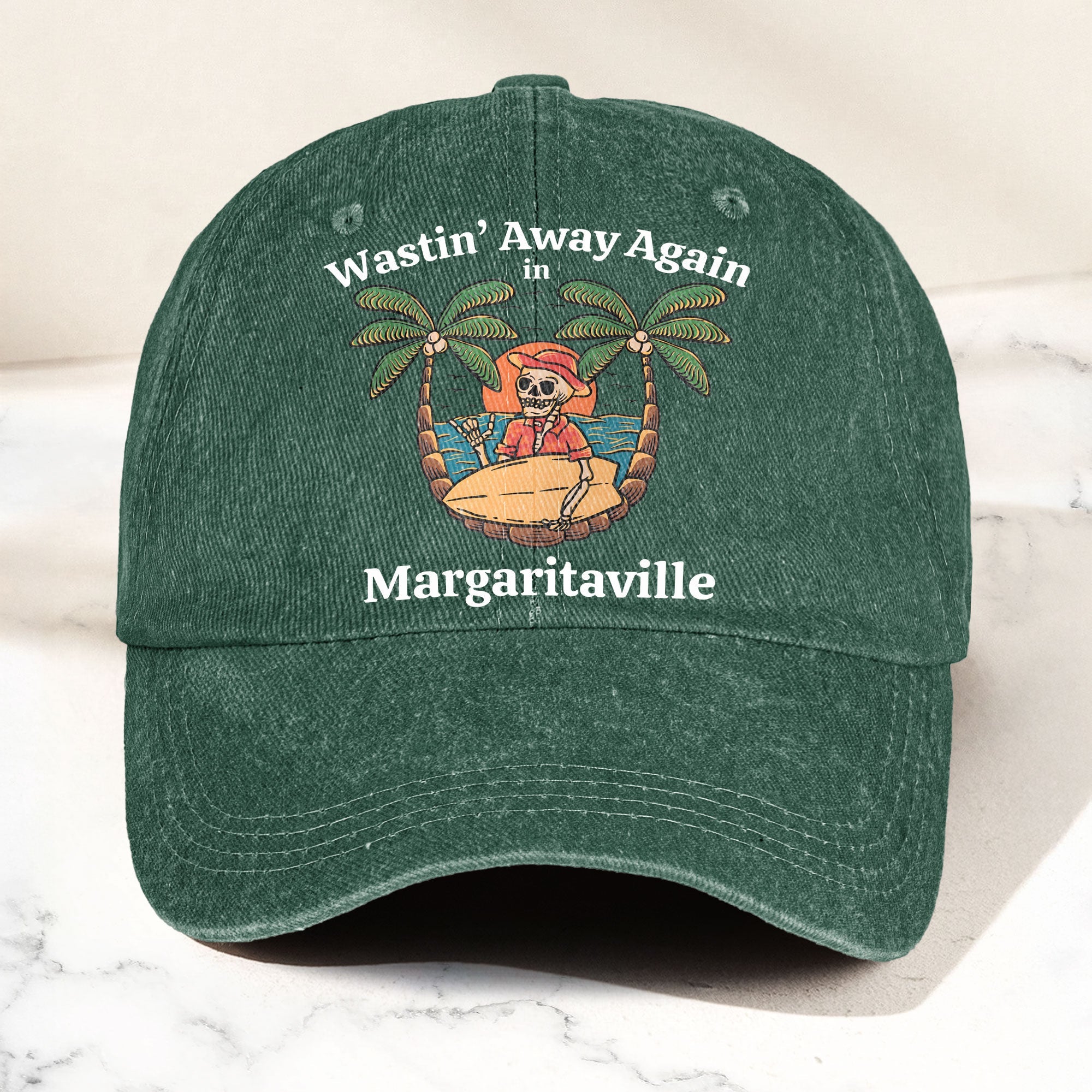 Wastin' Away Again in Margaritaville Denim Cap Retro Jimmy Buffett Inspired Dad Hat (With Box)