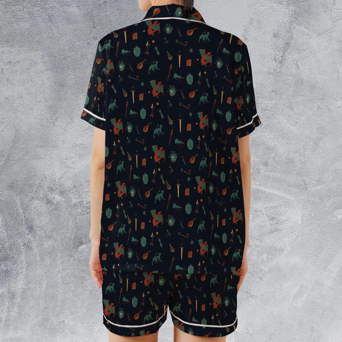 DnD Items and Monsters Pattern Satin Short-Sleeve Pajamas Set