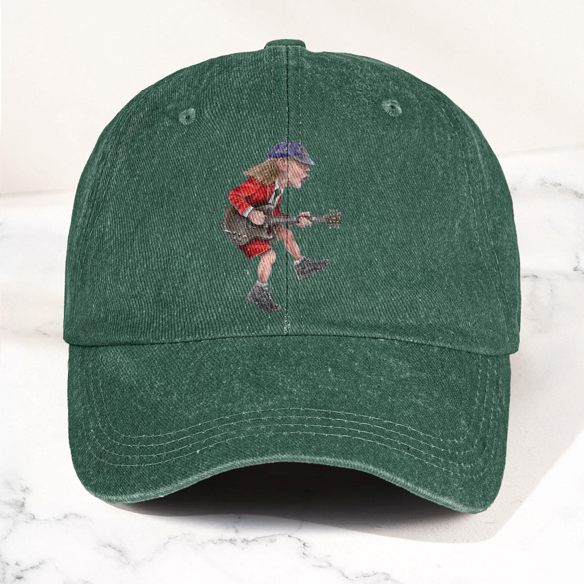 Angus Young In His Guitar Denim Dad Cap Retro AC/DC Design (With BOX)