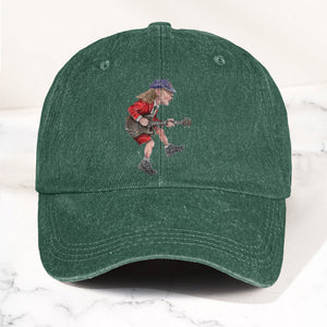 Angus Young In His Guitar Denim Dad Cap Retro AC/DC Design (With BOX)