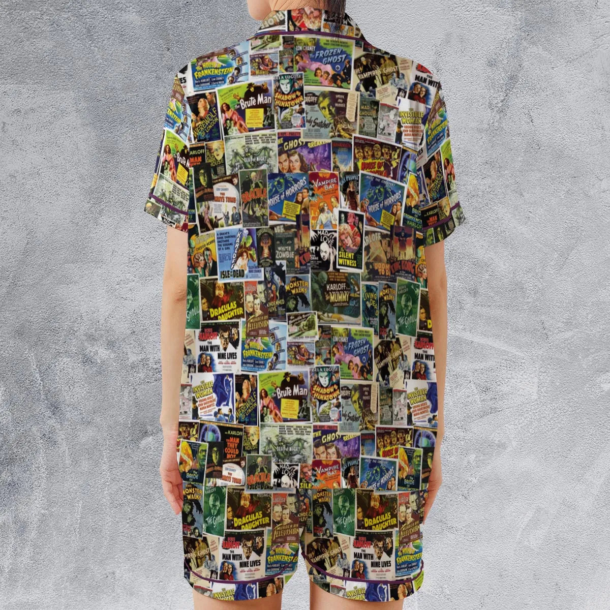 Vintage Horror Movies Satin Short-Sleeve Pajamas Set