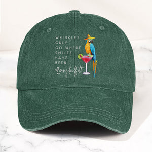 Jimmy Buffett Quote Denim Dad Cap "Wrinkles Only Go Where Smiles Have Been"