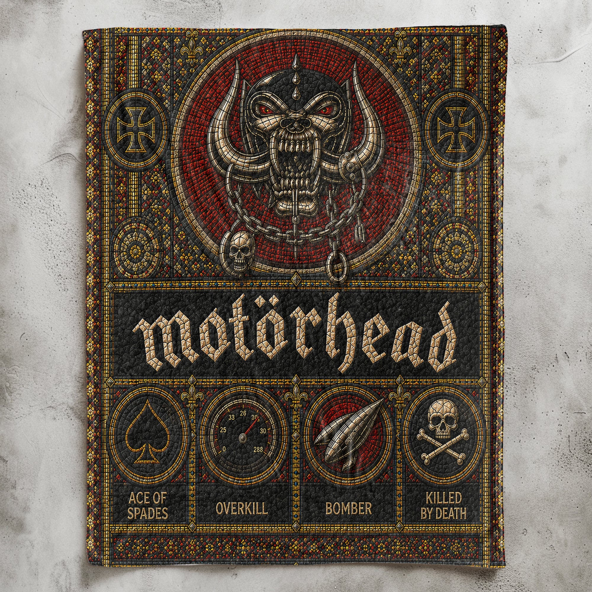 Motorhead Sherpa Blanket Snaggletooth Warpig Stained Glass Heavy Metal Blanket