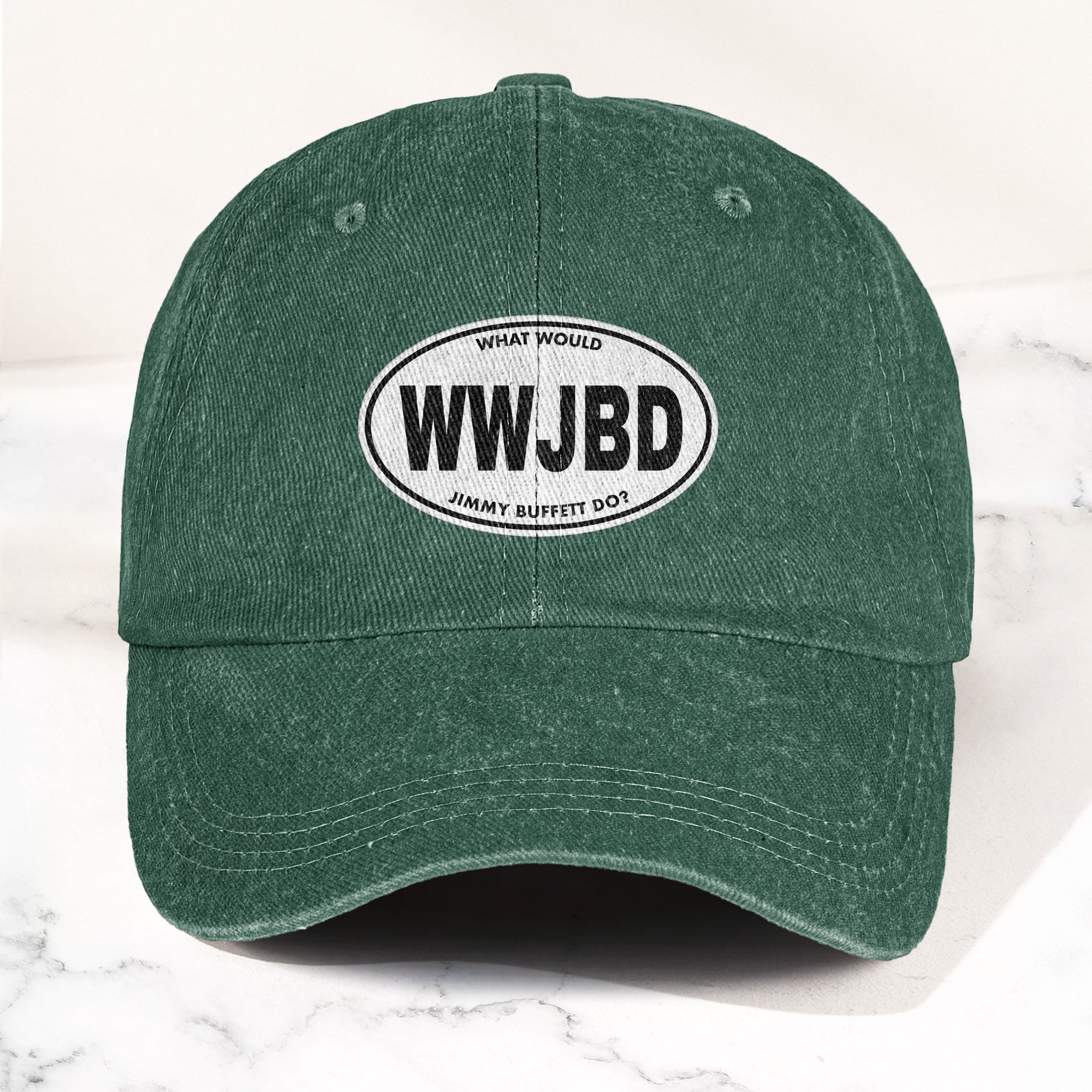 WWJBD Denim Cap Retro Jimmy Buffett Inspired Dad Hat (With Box)