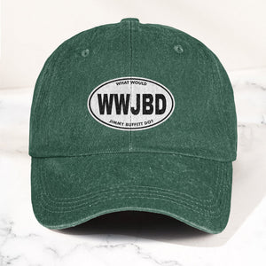 WWJBD Denim Cap Retro Jimmy Buffett Inspired Dad Hat (With Box)