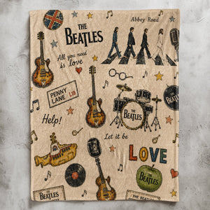 The Beatles Abbey Road Sherpa Yellow Submarine Vintage Doodle Blanket