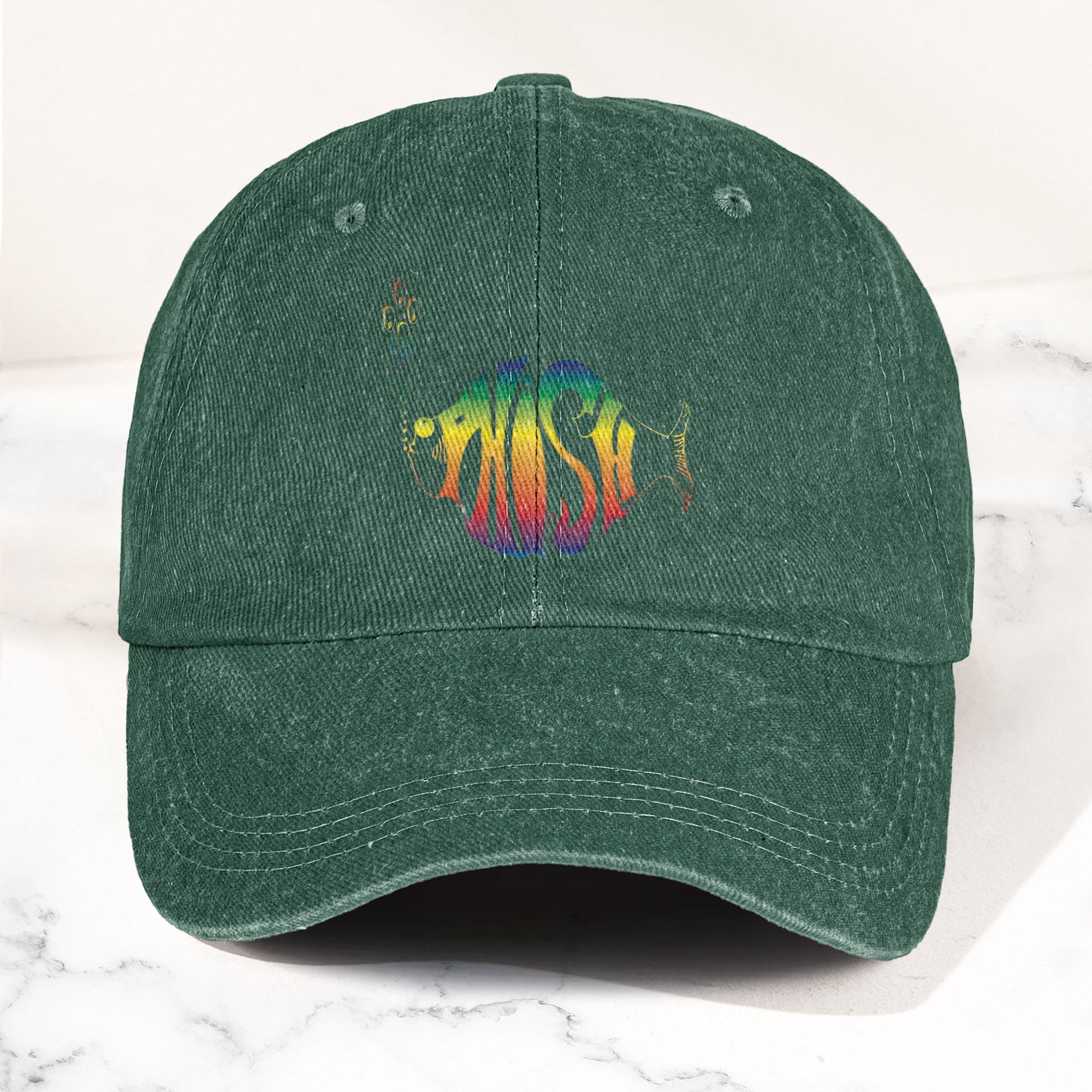 Phish Rainbow Fish Logo Denim Cap Retro Music Phish Cap Gift For Dad (With Box)