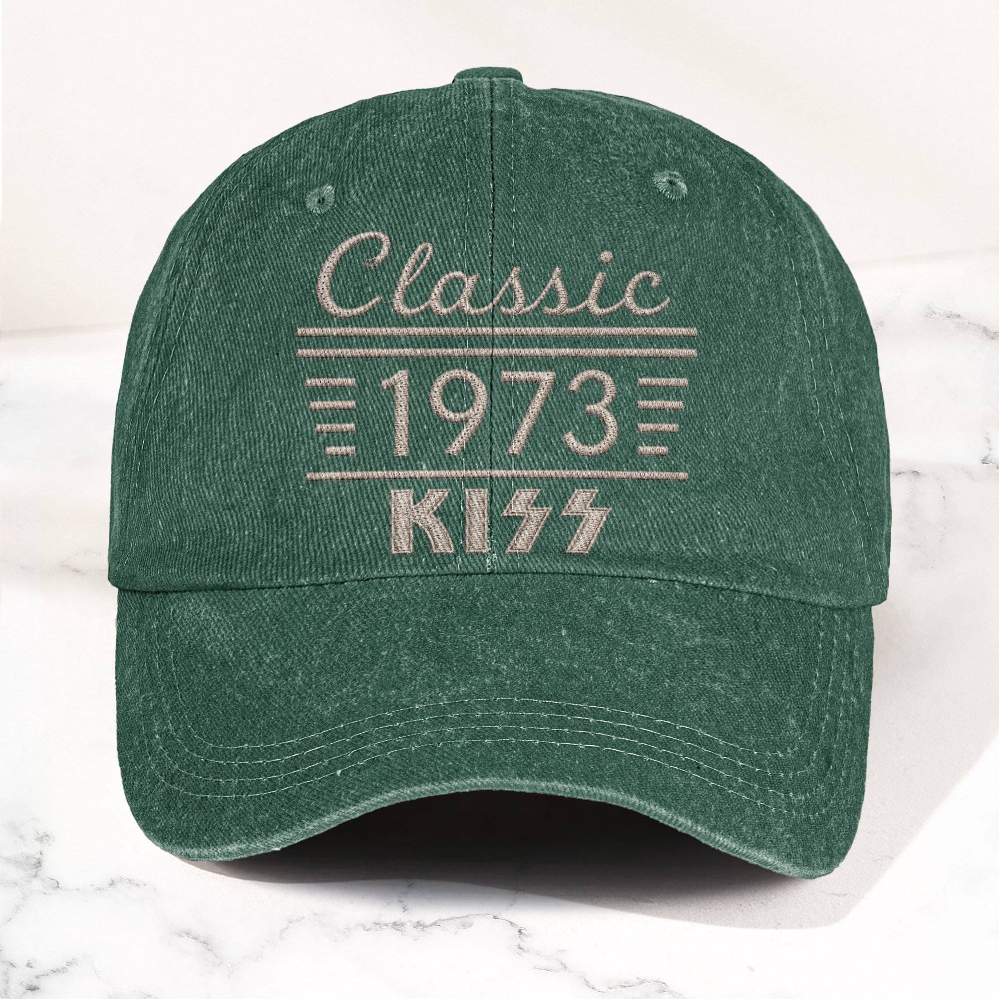 Kiss Classic 1973 Est Hard Rock Glam Metal Band Music Merch Denim Cap Retro Vintage Dad Cap Gift For Dad (With Box)