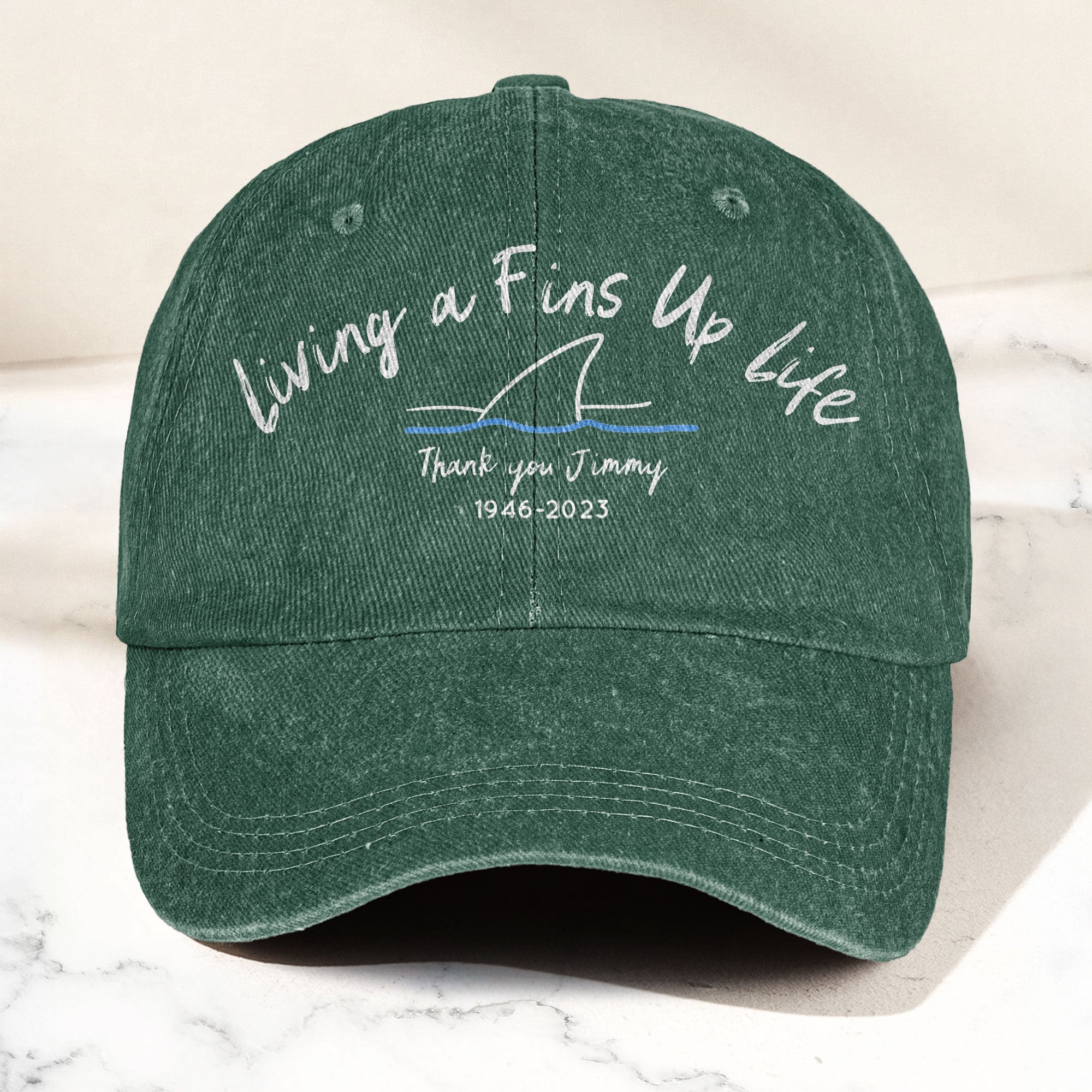 Living A Fins Up Life Denim Cap Retro Jimmy Buffett Inspired Dad Hat (With Box)