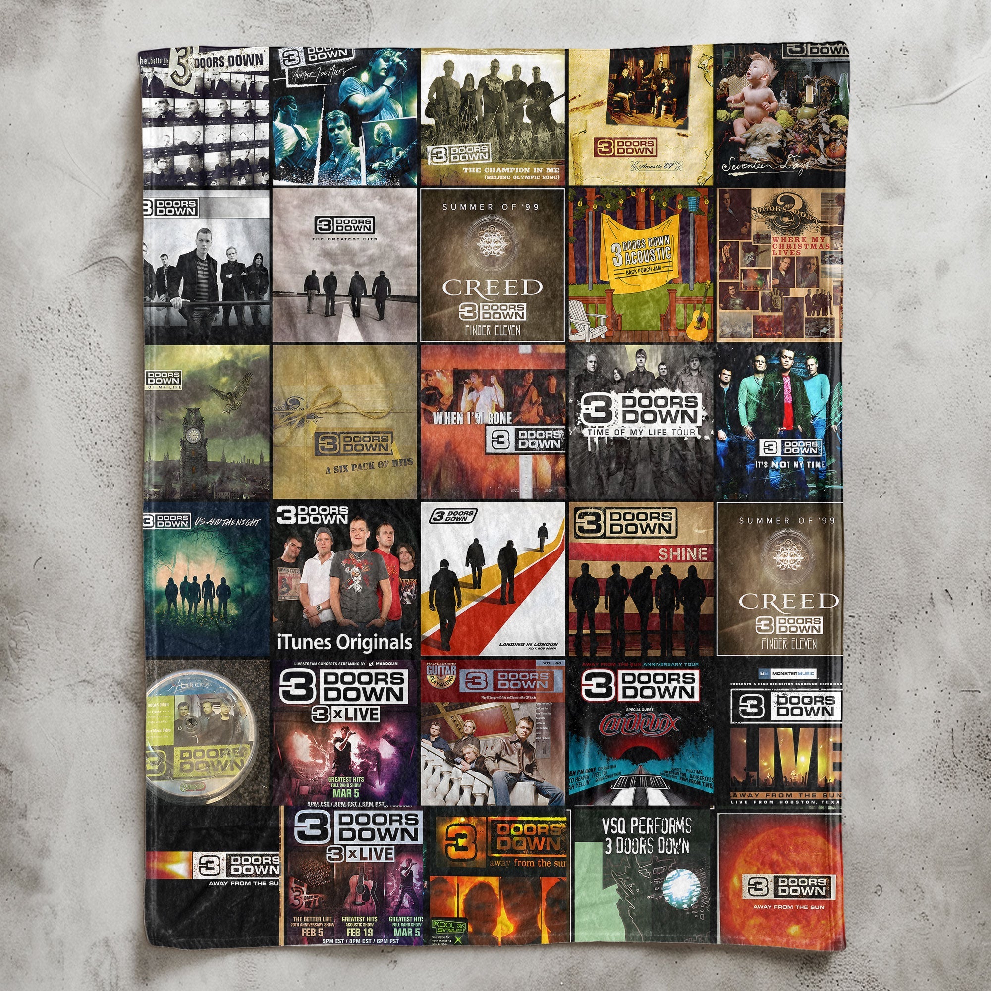 3 Doors Down Sherpa Blanket Classic Album Cover Collage Cozy Throw Gift for Rock Fans