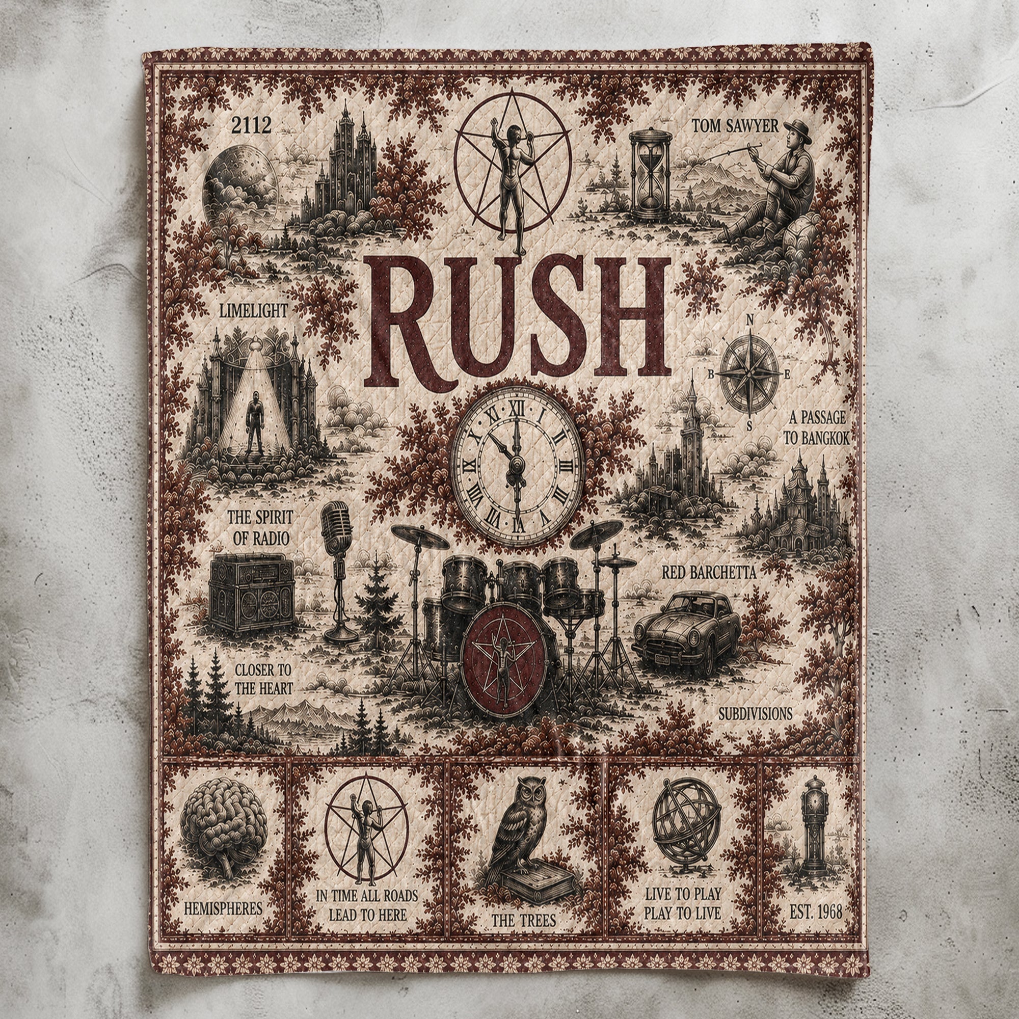 Rush Band Sherpa Blanket Starman Vintage Sketch Collage Progressive Rock Blanket